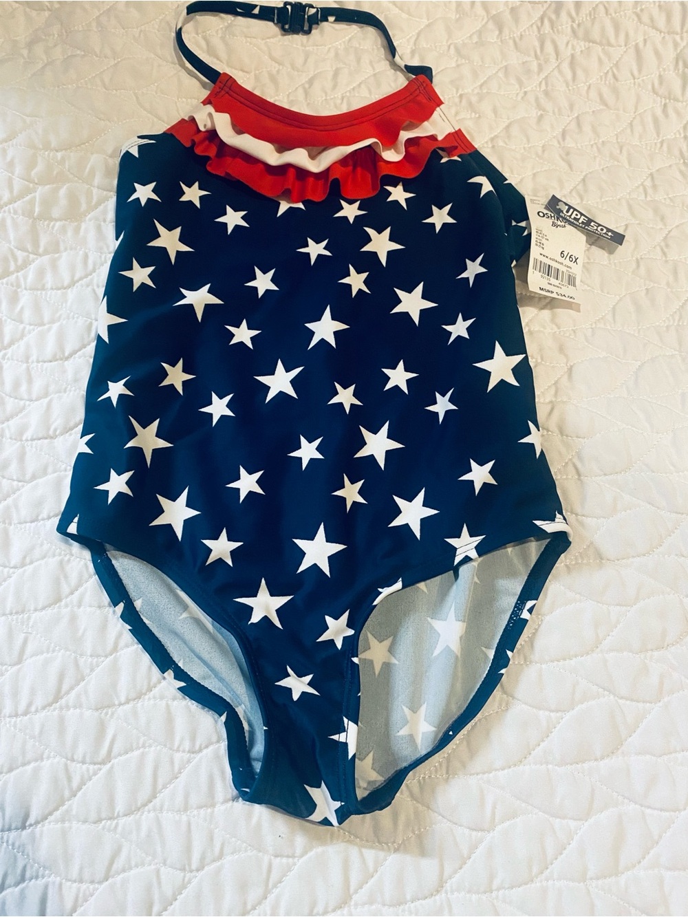 OshKosh B'gosh Navy Blue Star One-Piece Swim with Red Ruffle